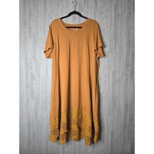 Logo Lori Goldstein Lavish Mustard Detailed Hem Dress 3X Lagenlook Cottagecore